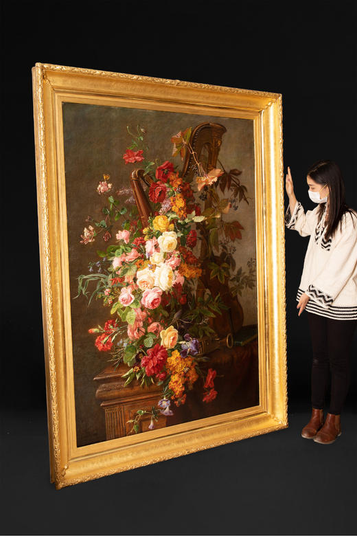独角鹿西洋古董法国画家Jean-Pierre Laÿs布面油画鲜花与乐器 商品图1