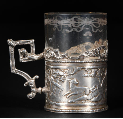 独角鹿西洋古董欧洲纯银精雕花园雅宴主题嵌刻花水晶酒具套装 商品图3