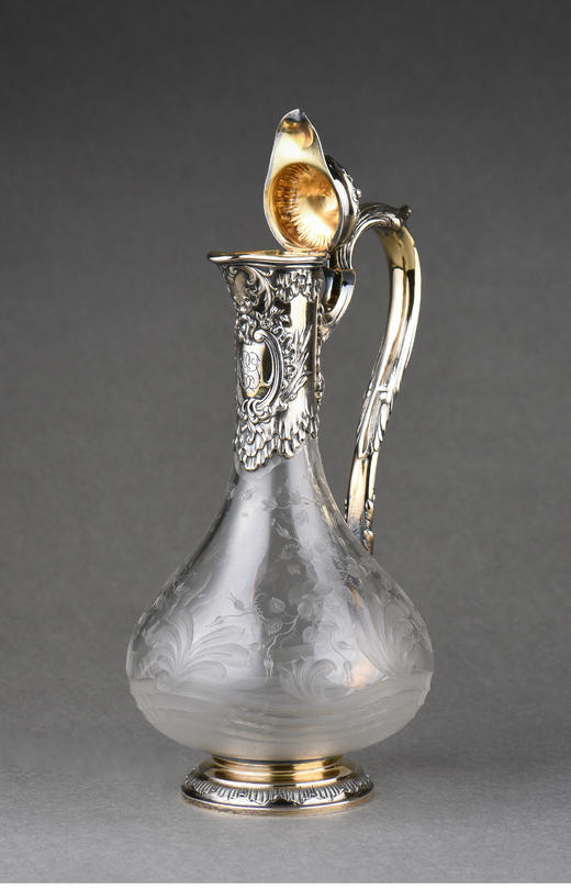 独角鹿西洋古董法国Boin&Taburet工坊路易十五风纯银雕花水晶酒壶 商品图3