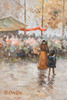 独角鹿西洋古董画家B.owen签名Marché aux Fleurs-花市主题油画 商品缩略图3