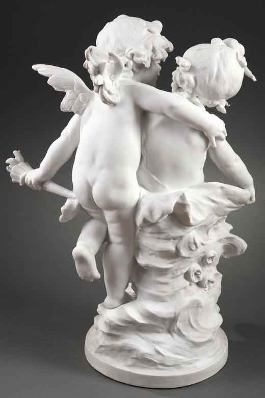 独角鹿西洋古董艺术家Auguste Moreau签名素胎瓷雕塑《丘比特们》 商品图2