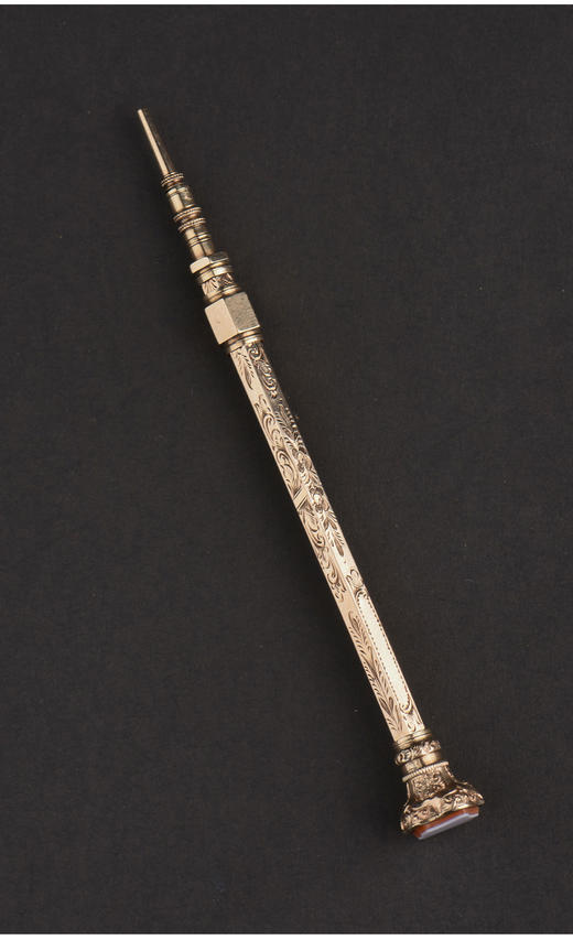 独角鹿西洋古董英国维多利亚时期出品K金雕花可伸缩铅笔 商品图2