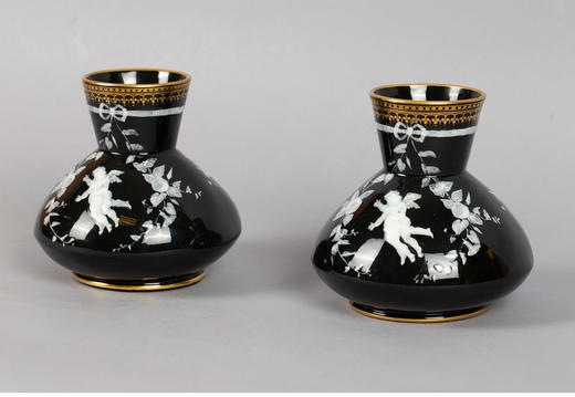 独角鹿西洋古董瓷器G.Jones花卉天使手绘描金双耳浮雕玉石瓷瓶对 商品图2