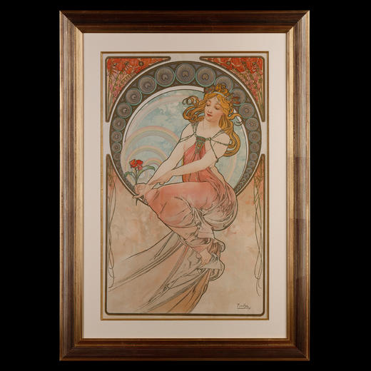 独角鹿西洋古董新艺术时期穆夏签名创作原版版画《绘画Peinture》 商品图0