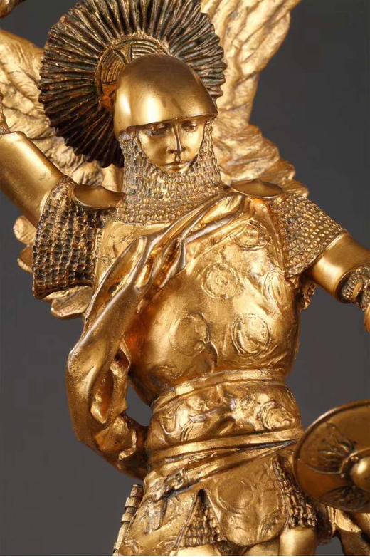 独角鹿西洋古董法国雕塑家签名青铜鎏金雕塑《圣米迦勒》 商品图1