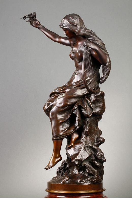 独角鹿西洋古董法国雕塑名家Math. Moreau青铜雕塑飞燕与竖琴少女 商品图3