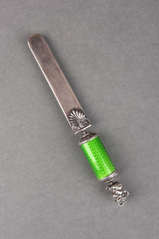 独角鹿西洋古董19世纪末俄罗斯法贝热工坊大象绿珐琅银翻书杖 商品图2