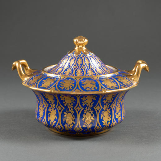 独角鹿西洋古董1835年代法国出品蓝色瓷器描金下午茶茶具套件 商品图4