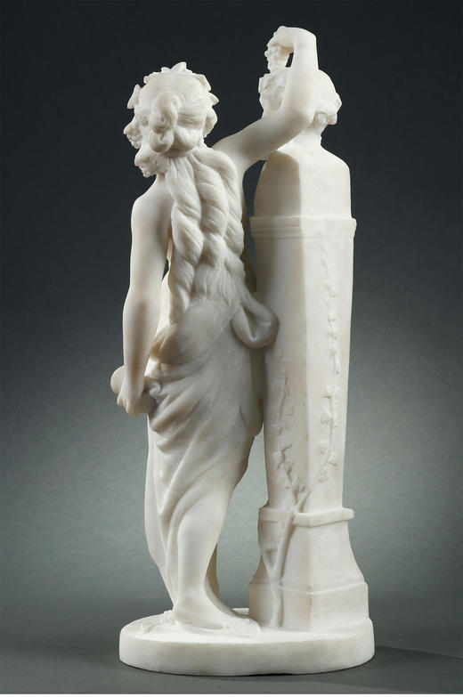 独角鹿西洋古董雕塑卡拉拉大理石《酒神女祭司与普里阿普斯》 商品图2