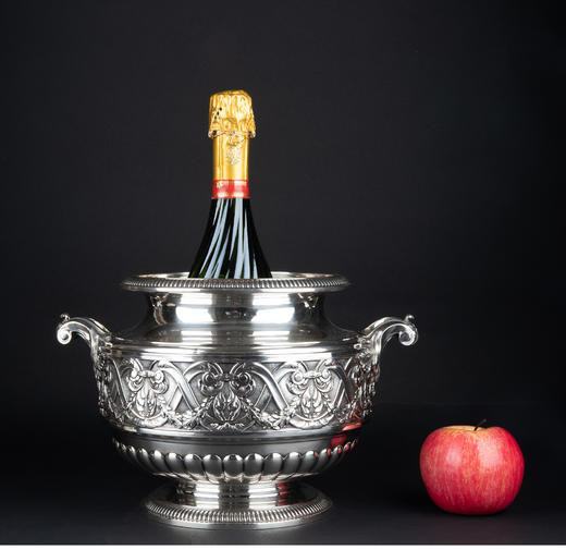 独角鹿西洋古董银器法国Olier&Caron路易十六风格纯银双耳香槟桶 商品图1