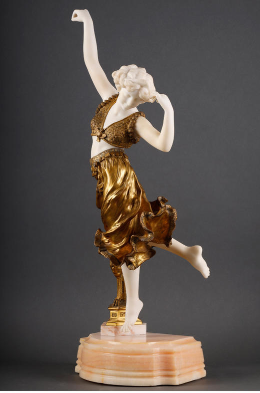 独角鹿西洋古董A.Gori签名出品东方舞伶主题铜鎏金及大理石雕塑 商品图4