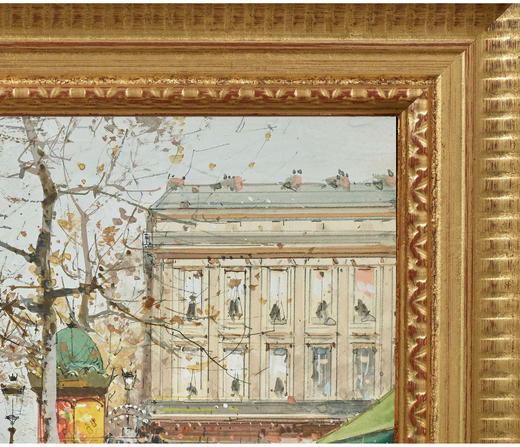 独角鹿西洋古董法国艺术家签名水粉画《络绎不绝的马德莱娜大道》 商品图3