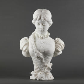 独角鹿西洋古董A.FRILLI签名梳辫子的女孩卡拉拉大理石半身雕塑