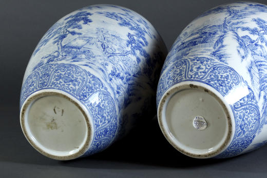 独角鹿西洋古董摆件1880年代日本出品蓝色对瓶 商品图3