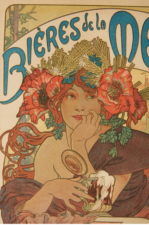 独角鹿西洋古董新艺术时期大师穆夏签名创作版画《默兹的啤酒》 商品图1