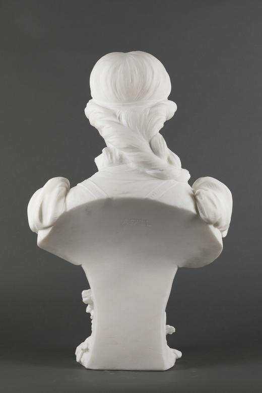 独角鹿西洋古董A.FRILLI签名梳辫子的女孩卡拉拉大理石半身雕塑 商品图4