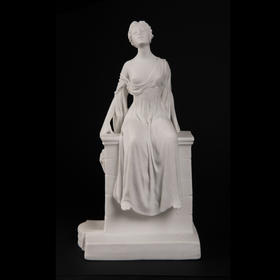 独角鹿西洋古董雕塑法国瓷都签名喷泉上的年轻女子素胎瓷雕像摆件