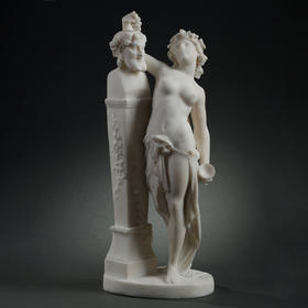 独角鹿西洋古董雕塑卡拉拉大理石《酒神女祭司与普里阿普斯》