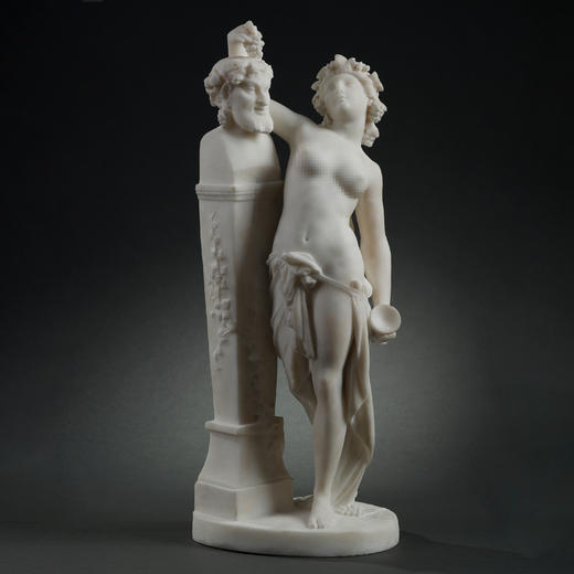 独角鹿西洋古董雕塑卡拉拉大理石《酒神女祭司与普里阿普斯》 商品图0