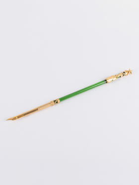 独角鹿西洋古董法国出品铜鎏金镶嵌绿色水晶五角星蘸水笔