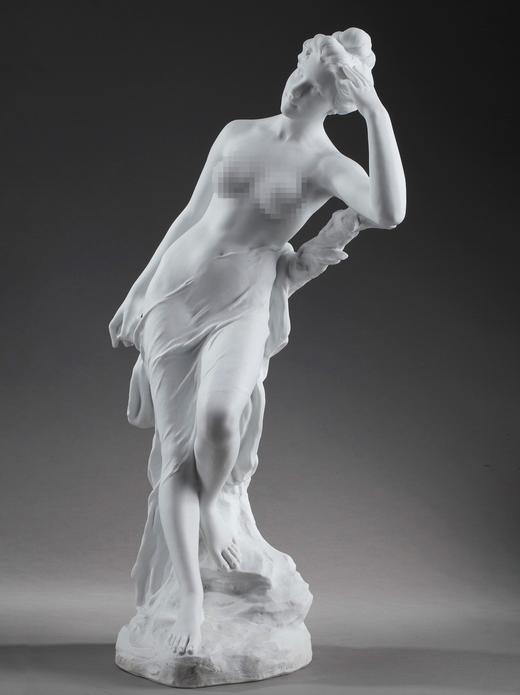 独角鹿西洋古董雕塑新艺术风格素胎瓷人物雕像《裹着浴巾的少女》 商品图1