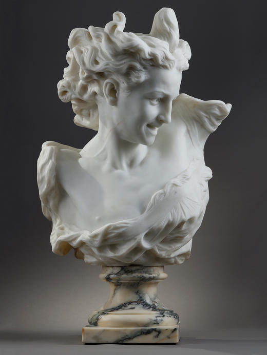 独角鹿西洋古董雕塑家Pugi签名卡拉拉大理石半身雕塑《舞蹈精灵》 商品图0