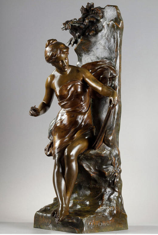 独角鹿西洋古董雕塑家E. PICAULT签名新艺术风格青铜雕塑回忆录 商品图2