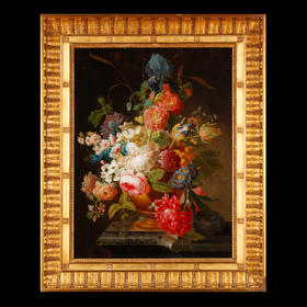 独角鹿西洋古董比利时画家Pieter Faes创作花卉静物布面油画
