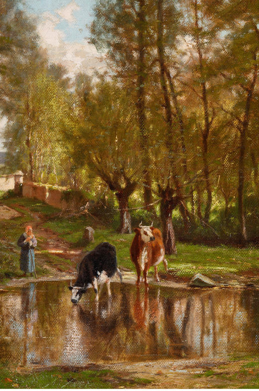 独角鹿西洋古董画家Charles Georget布面油画作品默伦郊外风景 商品图4