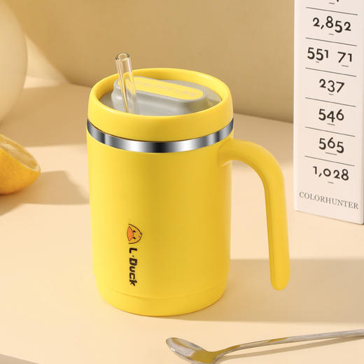 「三色可选！黄鸭款马克杯」创意马克杯颜值带盖304不锈钢黄鸭水杯学生办公咖啡杯水杯餐饮用具 商品图2