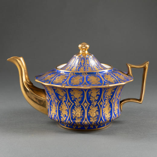 独角鹿西洋古董1835年代法国出品蓝色瓷器描金下午茶茶具套件 商品图3