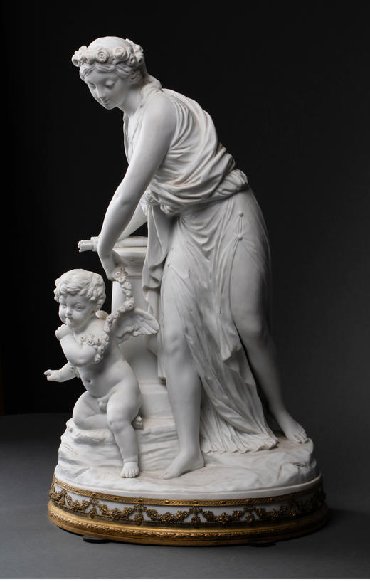 独角鹿西洋古董雕塑法国Samson瓷窑素胎瓷群雕《维纳斯与丘比特》 商品图4