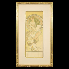 独角鹿西洋古董法国出品穆夏创作设计稀有版画《香槟日历》珍藏版