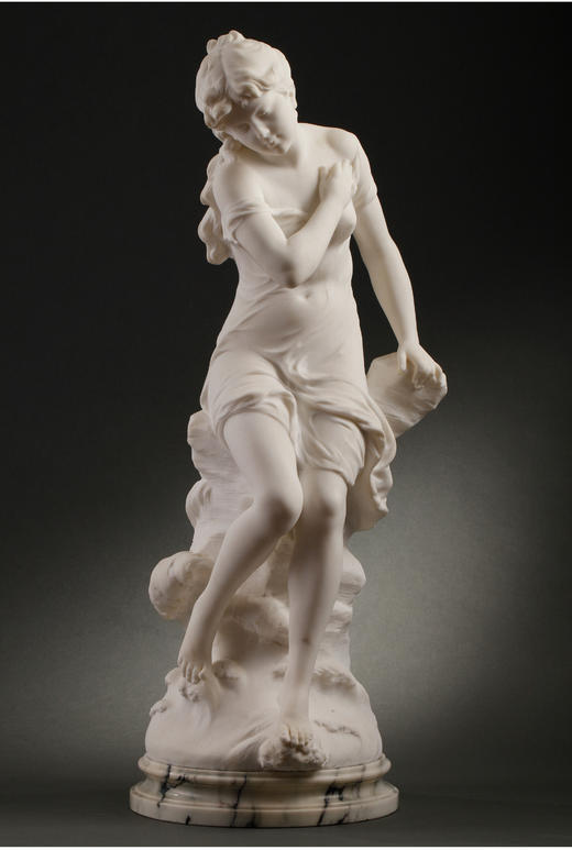 独角鹿西洋古董法国雕塑家A. Moreau大理石雕塑《低头少女》 商品图2