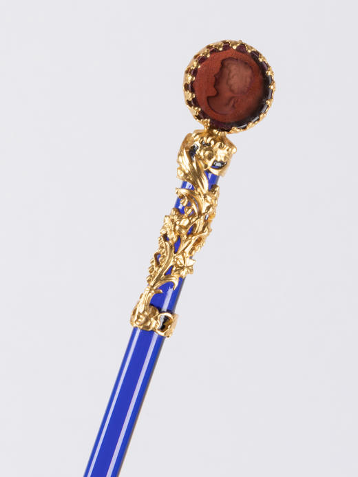 独角鹿西洋古董1880-1920年代法国出品铜鎏金镶嵌蓝色水晶蘸水笔 商品图2