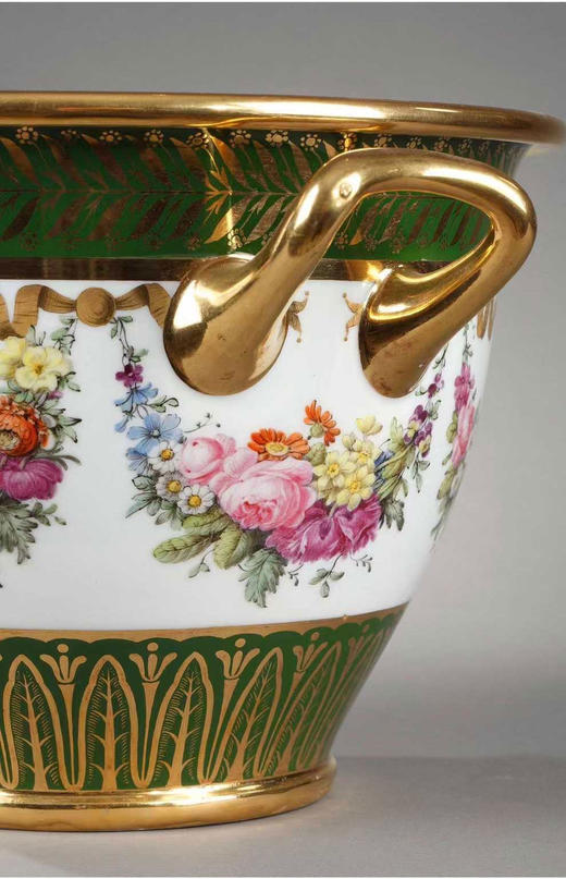 独角鹿西洋古董赛弗尔瓷器冰桶一对花卉绿釉描金伊特鲁里亚风格 商品图3