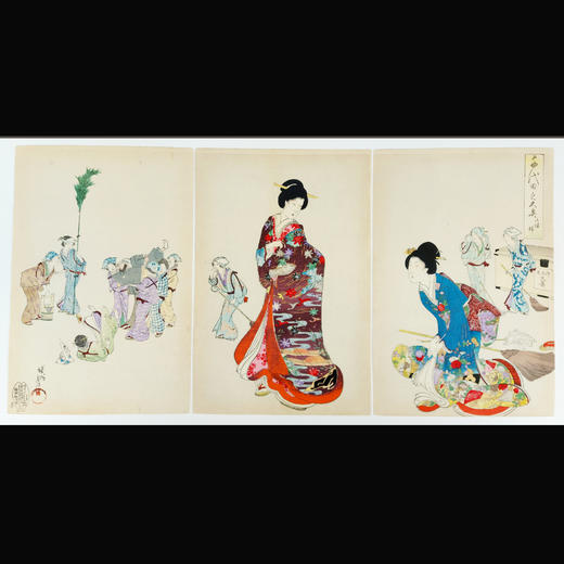 独角鹿西洋古董浮世绘版画日本明治时代杨洲周延签名盖章19世纪 商品图1