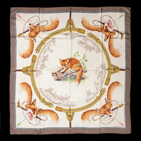 独角鹿西洋古董法国品牌Hugo Grygkar设计《猎狐》主题方形丝巾