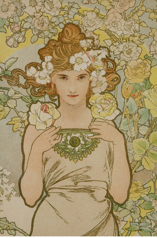 独角鹿西洋古董新艺术时期穆夏签名原版版画四时花卉Les Fleurs 商品图4