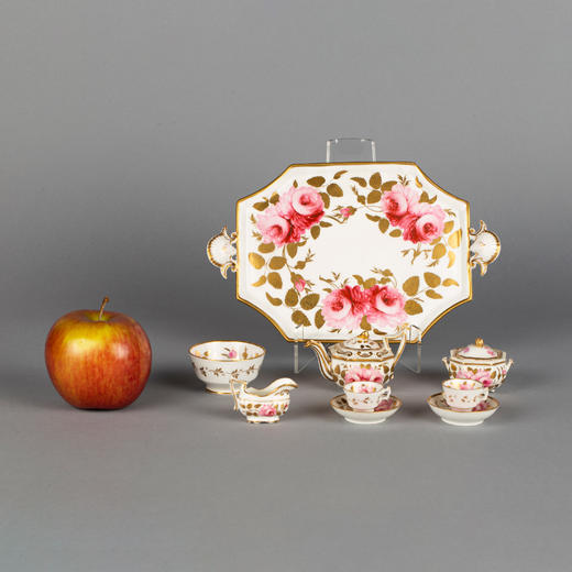 独角鹿西洋古董英国描金花卉图案微缩瓷器茶具托盘套装七件套 商品图0