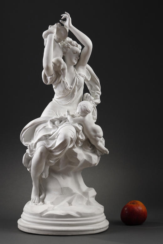 独角鹿西洋古董Carrier Belleuse素胎瓷雕塑被丘比特包围水泽仙女 商品图1