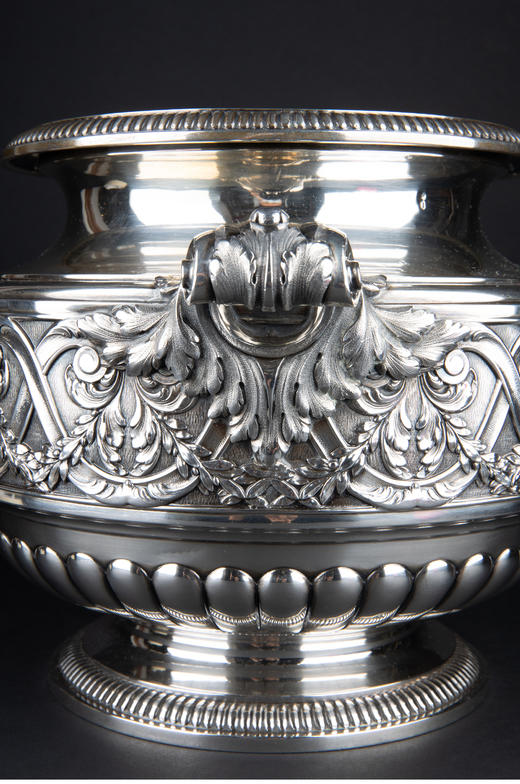 独角鹿西洋古董银器法国Olier&Caron路易十六风格纯银双耳香槟桶 商品图3