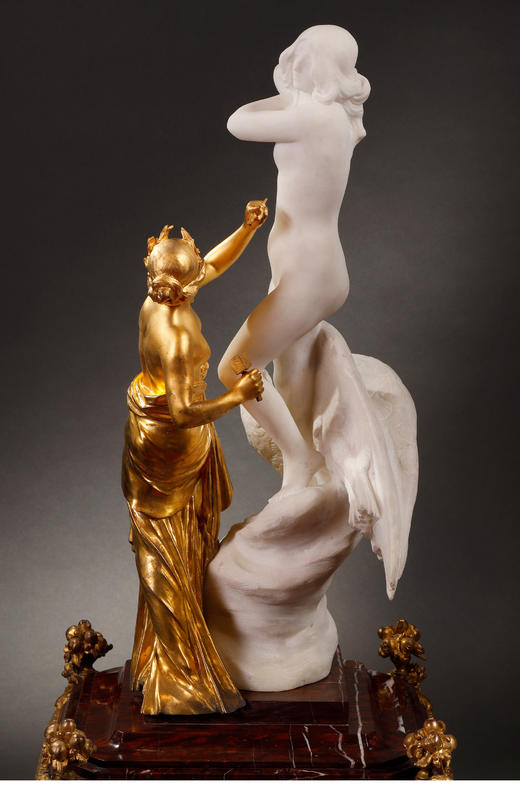 独角鹿西洋古董法国拿破仑三世时期铜鎏金大理石群雕雕塑的寓言 商品图2