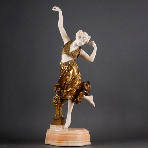 独角鹿西洋古董A.Gori签名出品东方舞伶主题铜鎏金及大理石雕塑 商品图0