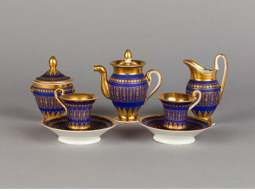 独角鹿西洋古董法国老巴黎瓷窑蓝釉描金微缩双人下午茶瓷器套装 商品图1