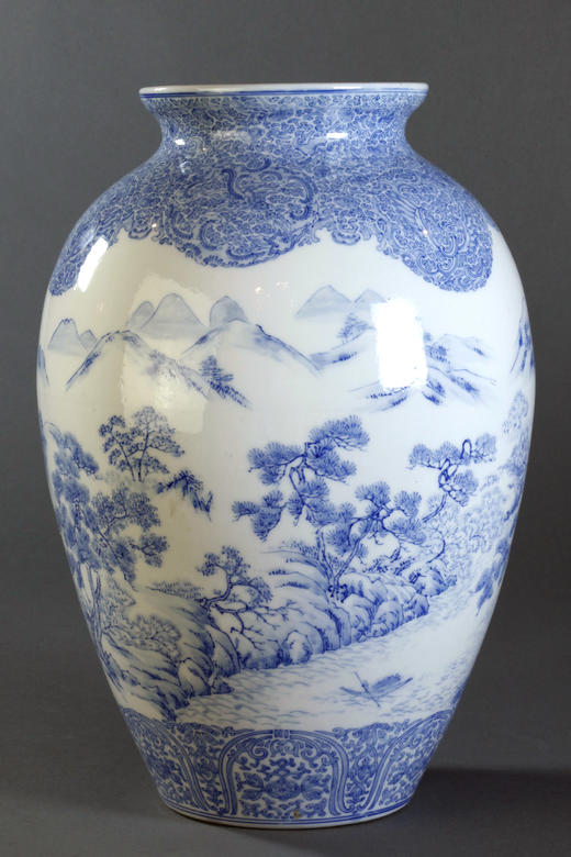 独角鹿西洋古董摆件1880年代日本出品蓝色对瓶 商品图4