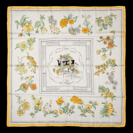 独角鹿西洋古董法国品牌Hugo Grygkar设计《花街》主题方形丝巾 商品图0