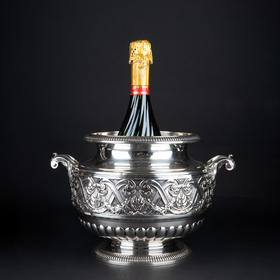 独角鹿西洋古董银器法国Olier&Caron路易十六风格纯银双耳香槟桶