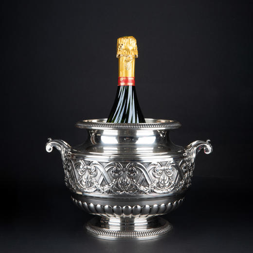 独角鹿西洋古董银器法国Olier&Caron路易十六风格纯银双耳香槟桶 商品图0