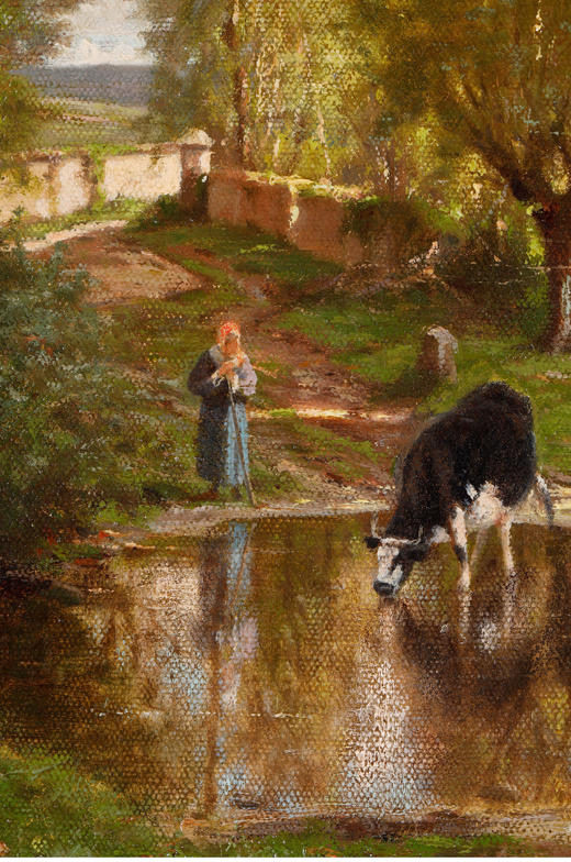 独角鹿西洋古董画家Charles Georget布面油画作品默伦郊外风景 商品图3